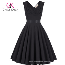 Grace Karin Großhandel ärmellosen Schatz V-Back High Stretchy Retro Vintage Schwarz Party Kleid CL008948-1